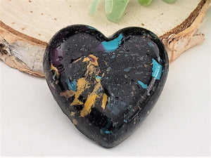 Ochre & Blue Handcrafted Heart Cabochons