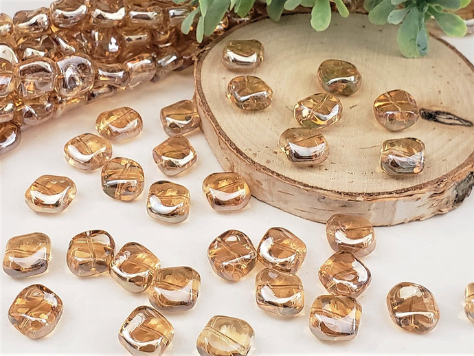 Champagne Twisted Square Glass Beads - 10x10mm - 20pcs