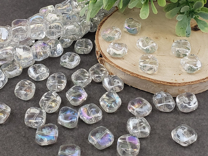 Mystic Clear Twisted Square Glass Beads - 10x10mm - 20pcs