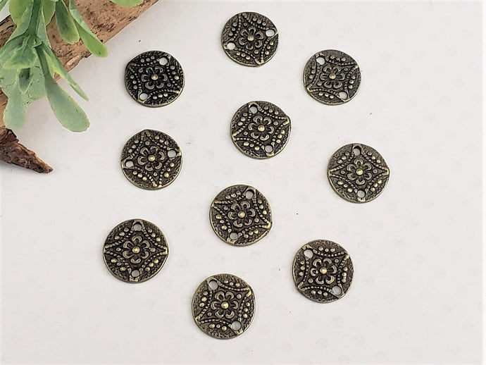 Antique Brass 2 Hole Flower Design Drops Connectors - 10mm - 10pcs