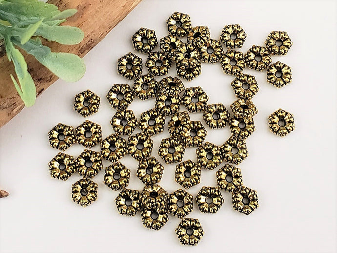 Antique Gold Ribbed Spacers - 5mm - 50pcs