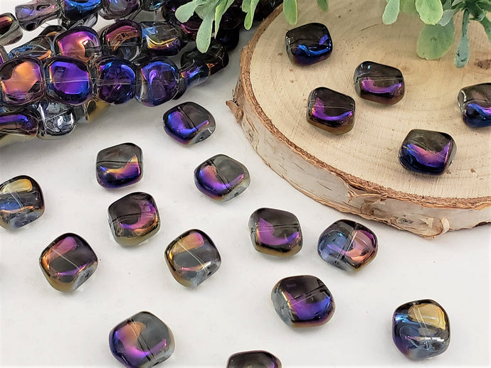 Mystic Purple Twisted Square Glass Beads - 10x10mm - 20pcs