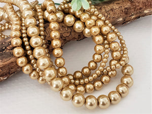 Gold Silk Glass Pearls - 4mm/6mm/8mm/10mm