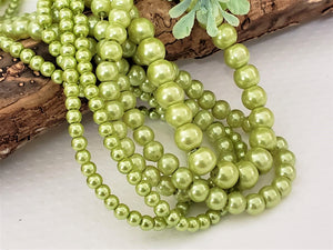 Lime Green Glass Pearls - 4mm/6mm/8mm/10mm