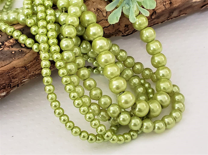 Lime Green Glass Pearls - 4mm/6mm/8mm/10mm