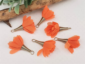 Orange Chiffon Flower Spiral Drops Connectors - 30mm - 6pcs