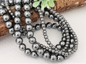 Grey Glass Pearls - 4mm/6mm/8mm/10mm