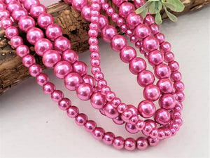 Hot Pink Glass Pearls - 4mm/6mm/8mm/10mm