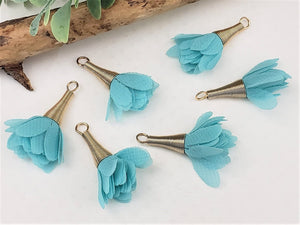 Turquoise Chiffon Flower Spiral Drops Connectors - 30mm - 6pcs