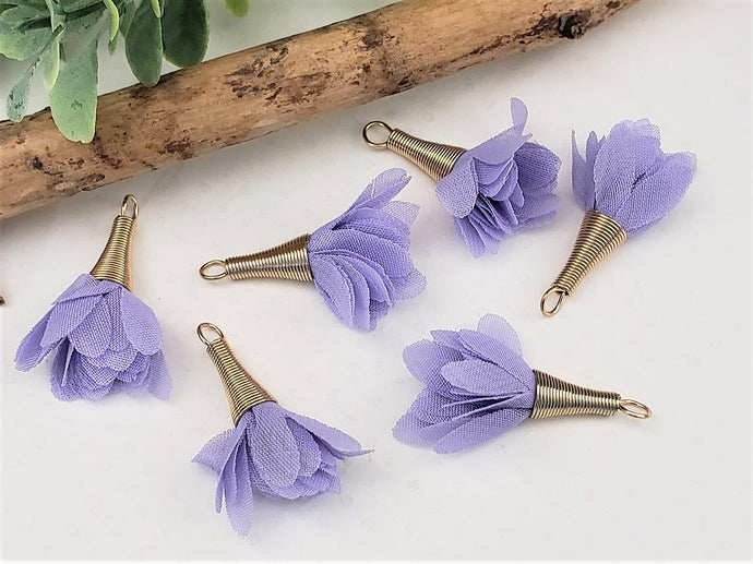 Lilac Chiffon Flower Spiral Drops Connectors - 30mm - 6pcs