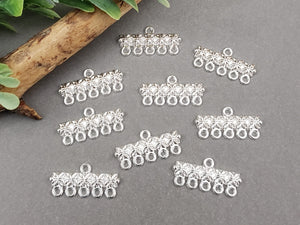 Silver Plated 5 Loop Bar Connector - 25x12mm - 10pcs