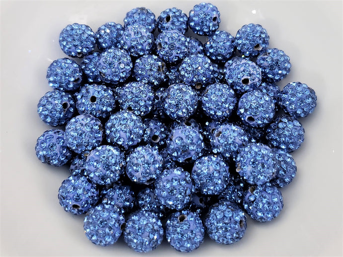 Lt Sapphire Polymer Clay Micro Pave Disco Beads - 10mm - 10pcs