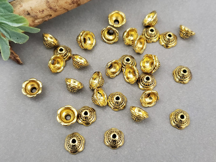 NEW BULK QUANTITY * Antique Gold Bell Bead Cap Cones - 8x5mm - 40pcs