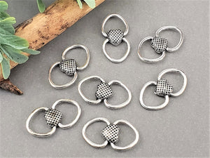 Tibetan Silver 2-Loop Checkered Heart Focal Connector   - 25x13mm - 6pcs