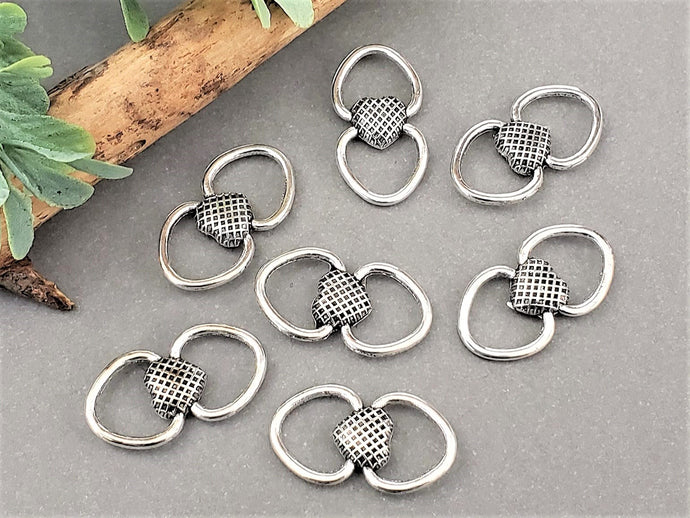 Tibetan Silver 2-Loop Checkered Heart Focal Connector   - 25x13mm - 6pcs