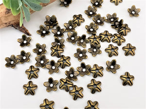 NEW BULK QUANTITY * Anitque Brass Star Bead Caps - 8mm - 100pcs