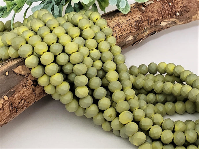 2-Tone Matte Lemon Lime Faceted Crystal Rondelles- 8x6mm - 17