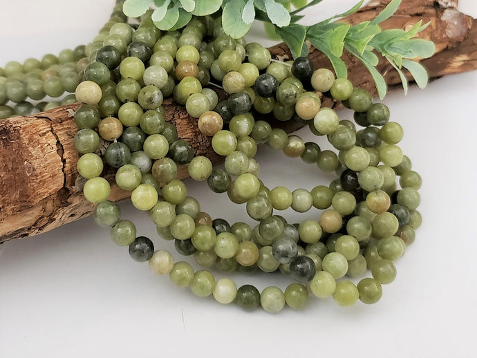 Natural Green Taiwan Jade smooth round – 6mm - 15” Strand