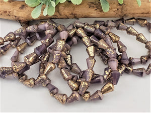 Purple Silk  Antique Gold Wash Czech Glass Top Cut Drops - 8x6mm - 10pcs