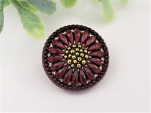 Charger l&#39;image dans la galerie, Deep Burgundy Wine w/Antique Gold Czech Glass Sunflower Button -18mm -1pc
