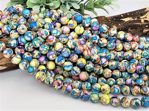 Blue Mosaic Sea Sediment Jasper - 8mm - 7.5" Strand