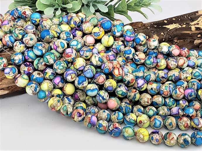 Blue Mosaic Sea Sediment Jasper - 8mm - 7.5