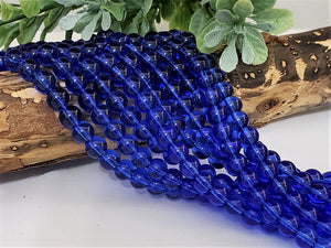 Smooth Royal Blue Translucent Glass Beads - 6mm - 12"Strand