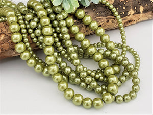Sage Glass Pearls - 4mm/6mm/8mm