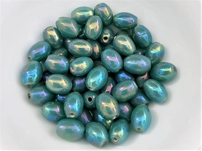 Mystic Teal Luster Glazed Porcelain Ceramic Beads - 12-14mm - 10pcs