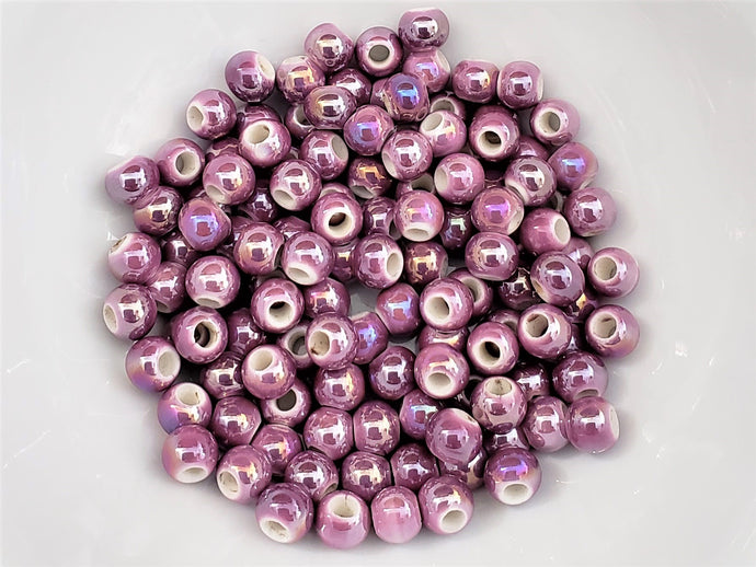 Mystic Orchid Luster Glazed Porcelain Ceramic Beads - 6-6.5mm - 20pcs