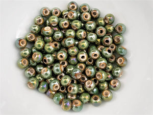 Mystic Olive Luster Glazed Porcelain Ceramic Beads - 6-6.5mm - 20pcs