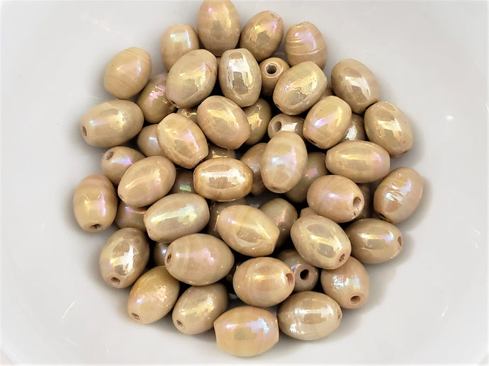 Mystic Gold Luster Glazed Porcelain Ceramic Beads - 12-14mm - 10pcs