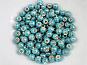 Sea Blue Luster Glazed Porcelain Ceramic Beads - 6-6.5mm - 20pcs