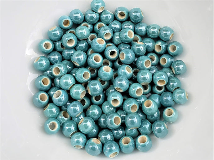 Sea Blue Luster Glazed Porcelain Ceramic Beads - 6-6.5mm - 20pcs