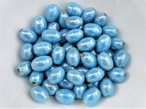 Cadet Blue Luster Glazed Porcelain Ceramic Beads - 12-14mm - 10pcs