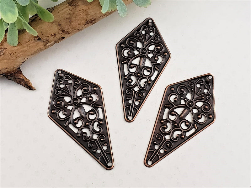 Antique Copper Filigree Teardrop Embellishments Connectors - 23x45mm - 6pcs