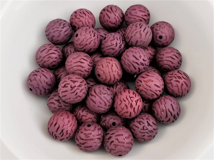 Vintage Plum Tiger Print Beads - 12mm - 12pcs