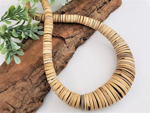 Natural Raw Gradient Wood Rondelles - 18" Full Strand