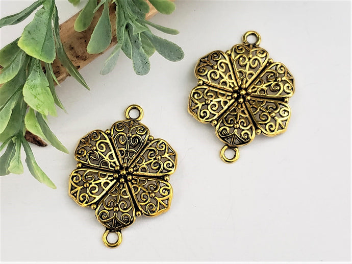 Antique Gold Filigree Flower Connector - 41x30mm - 1pc
