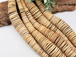 Natural Raw Gradient Wood Rondelles - 18" Full Strand