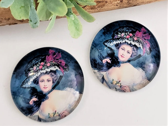 Victorian Lady Glass Cabochon - 30mm - 1pc