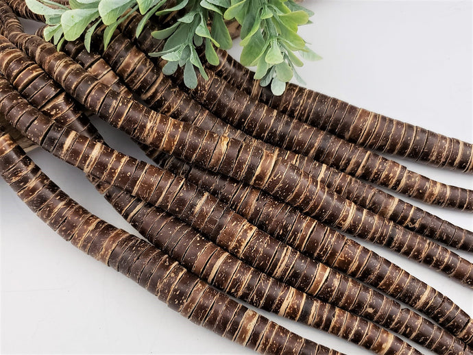 Natural Coconut Gradient Wood Rondelles - 15.5 Full Strand