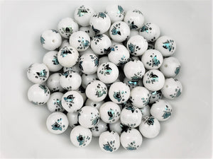 White Green Iris Butterfly Ceramic Beads -10mm -15pcs