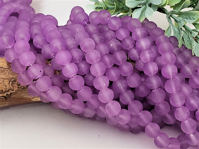 Frosted Lavender Glass Beads - 8mm - 15.5