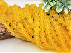 Frosted Canary Yellow Glass Beads - 8mm - 15.5" Strand