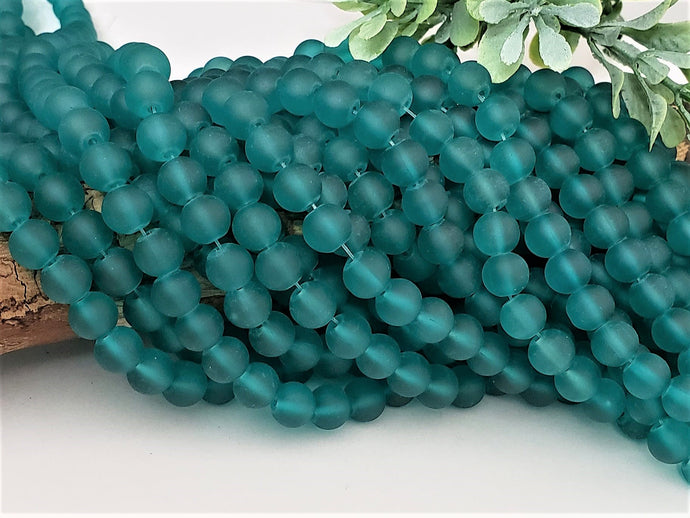 Frosted Teal Glass Beads - 8mm - 15.5