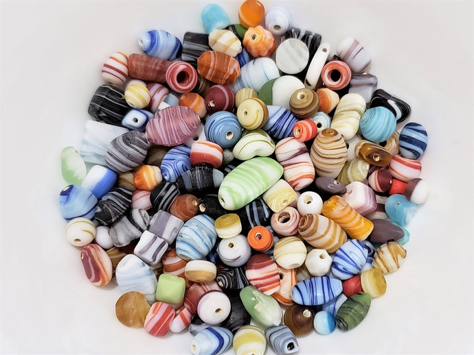 Fancy Matte Stripe Swirls Indian Glass Bead Mix  - 25pcs