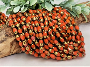 Opaque Burnt Orange Bronze Faceted Teardrop Crystals - 14" Full Strand