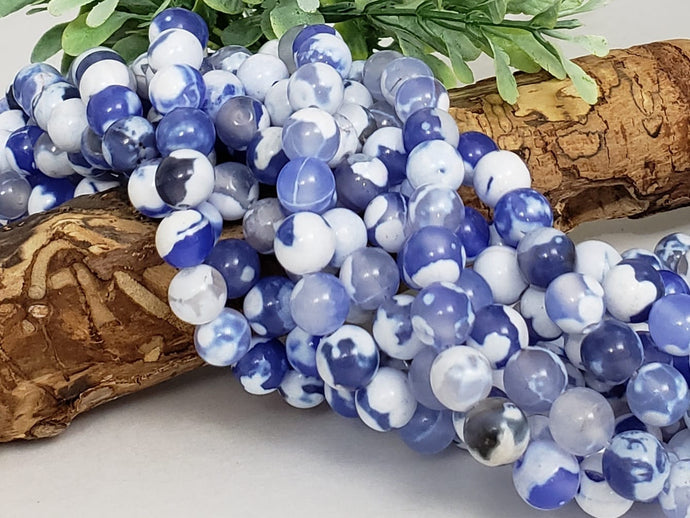 Blue White Mix Fire Agate - 8mm - 15