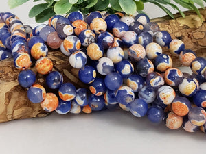 Blue Orange Fire Agate - 8mm - 15" Full Strand